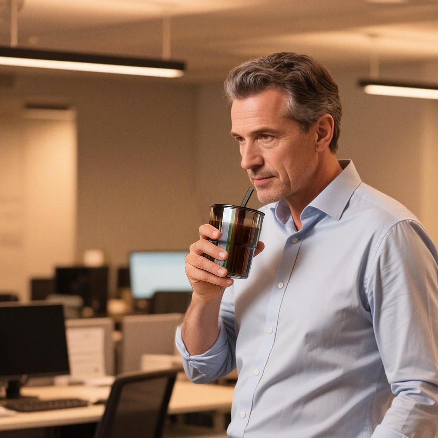 13 oz Glass Tumbler with Glass Straw and Lid, Leak-Proof Reusable Travel Cup for Iced Coffee, Tea, Matcha, Fruit Juice – Thick Wall Clear Water Bottle (Amber, 2 Pack)