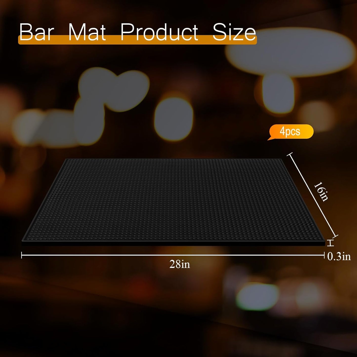 Tioncy 1 Pcs Bar Mat for Countertop 28 x 16 Inch Non Slip Cocktail Rubber Coffee Bar Service Mat for Bartending Hot Dishes Restaurants Barbershop Clippers Hot Pads, Black