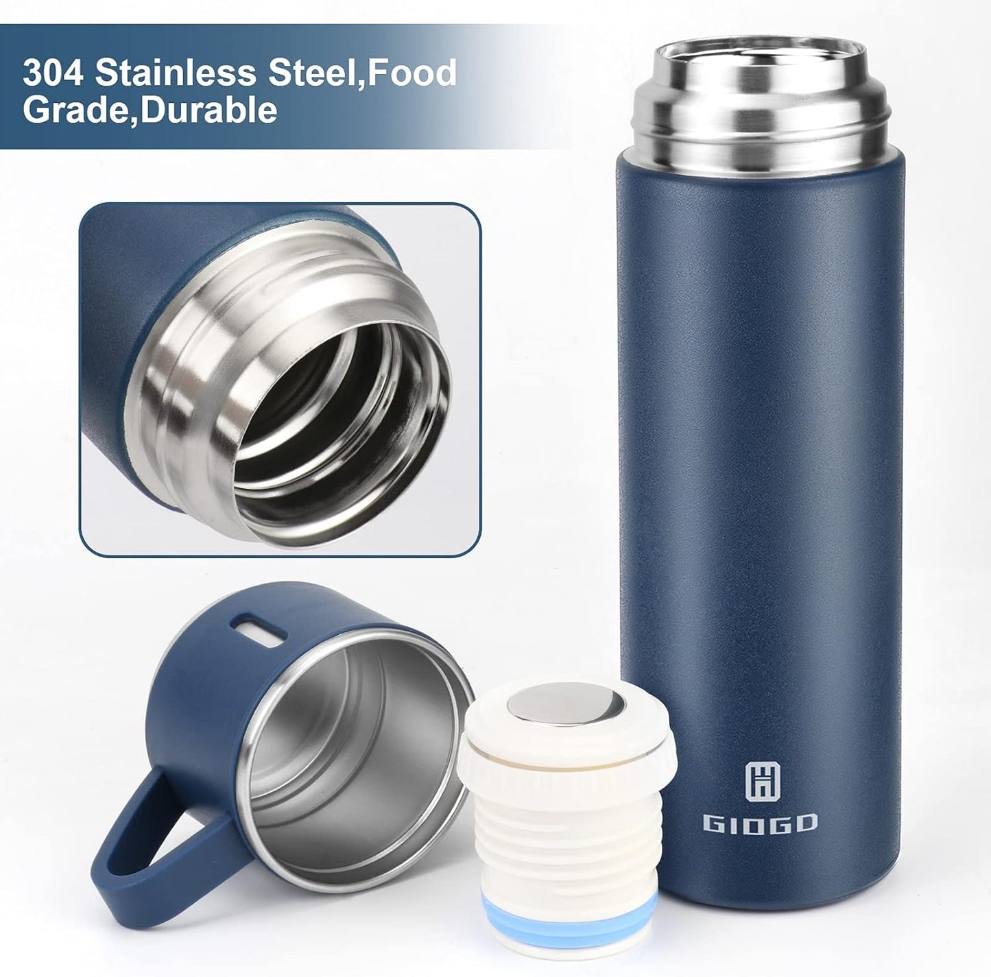 Stainless Steel Thermo 500ml/16.9oz Vacuum Insulated Bottle with Cup for Coffee Hot drink and Cold drink water flask.(Blue,Single)