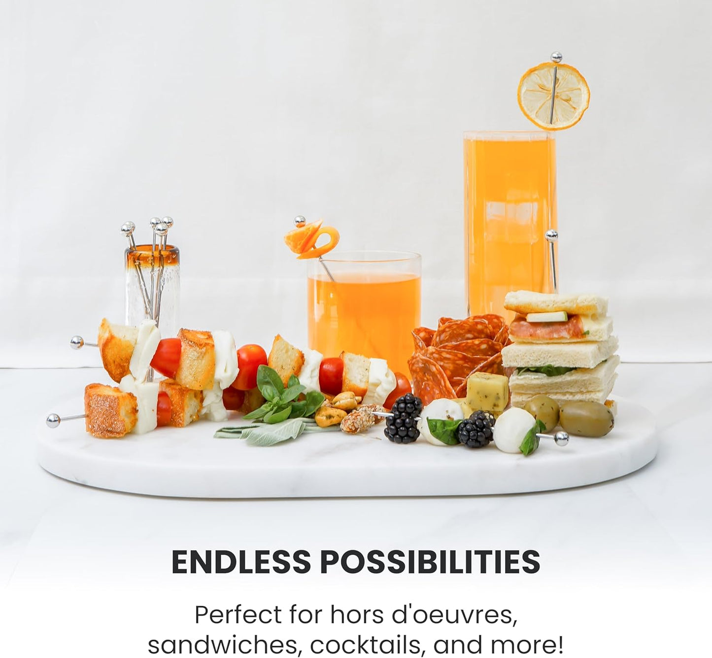 A Bar Above Stainless Steel Cocktail Picks, 8 Inch Reusable Stir Sticks for Drinks and Appetizers, Durable Garnish Skewers for Cocktails, Fruit, Shrimp, Olives, and Professional Bar Presentations