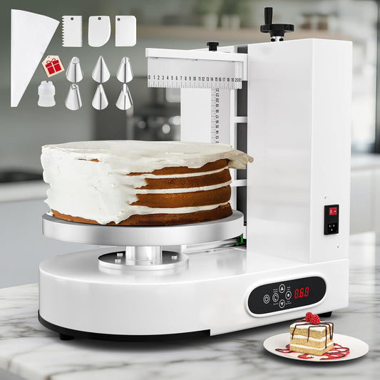 PYY Cake Decorating Machine - 4-12 Inch Automatic Cake Cream Spreading Machine for Cake Smoothing Machine, Electric Cake Turntable 60-320 RPM with Graduated Scrapers Maquina Para Decorar Pasteles