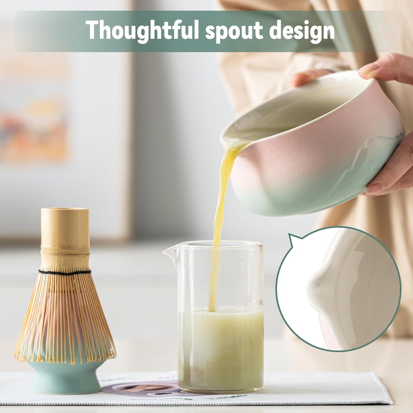 Matcha Whisk Set with Ceramic Matcha Bowl-7PCS, Matcha Kit Gifts for Tea Lovers，Gifts for Women Men Friend,Home Kitchen Decor for Christmas,Halloween