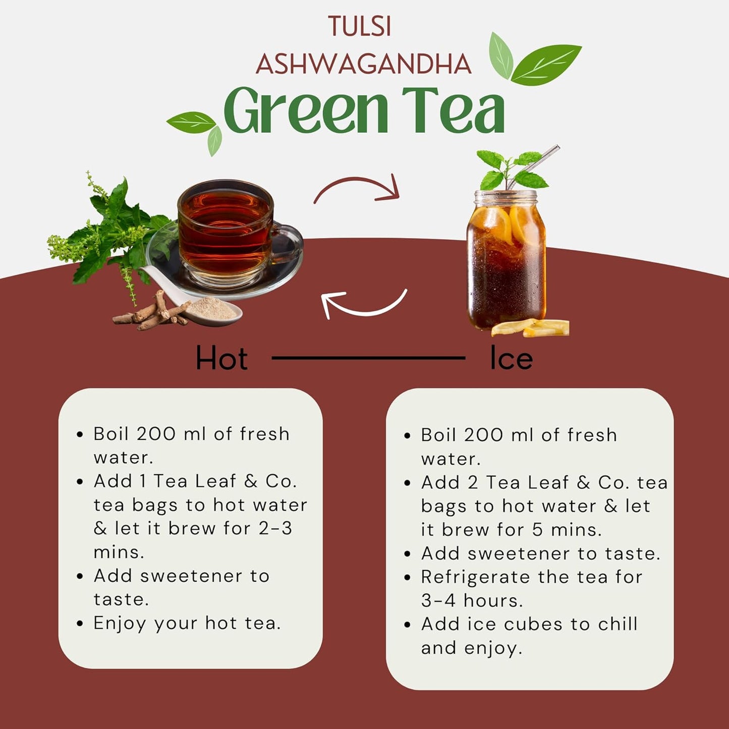Tulsi Ashwagandha Green Tea Bags (50 Count), Green Tea with Tulsi, Ashwagandha, Lemongrass and Black Pepper, Caffeinated, Real and Natural Green Tea, Blended with Fresh Herbs and Spices, Gluten Free