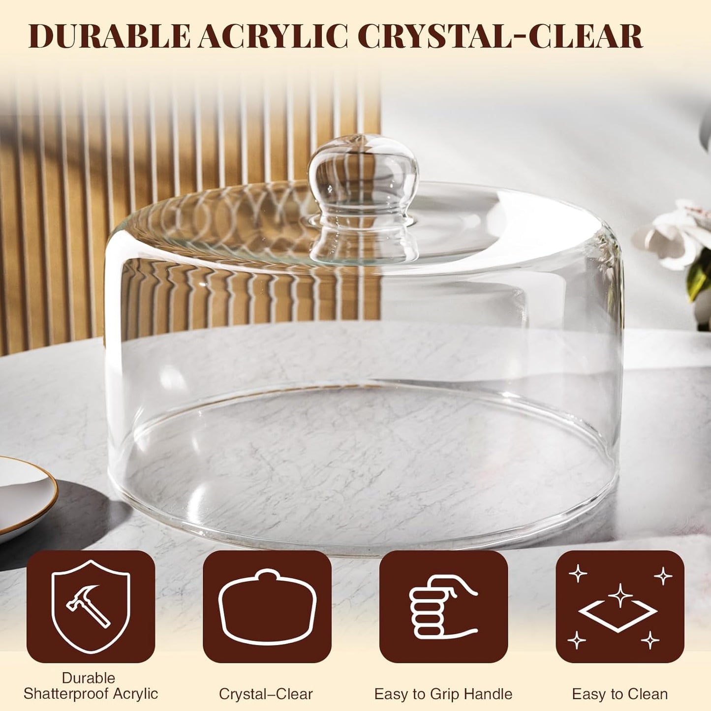 11 Inch Glass Cake Dome Cover for Cake Stand - Clear Cake Cover with Glass Dome Lid for Display & Protection, Suitable for Kitchen, Birthday, and Wedding Food Displays