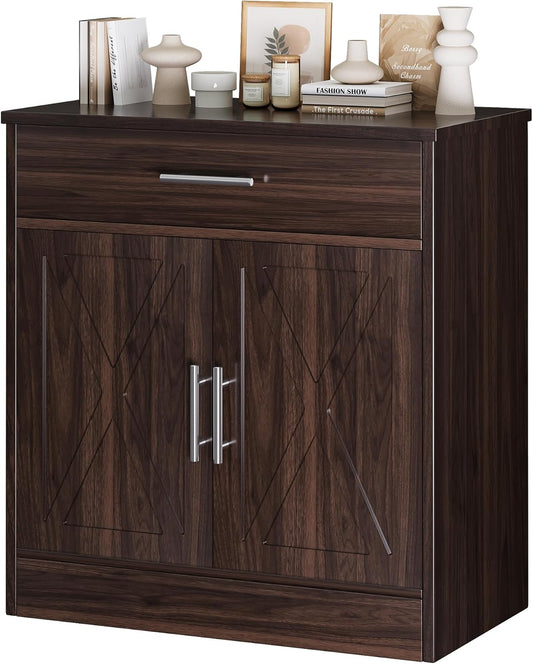 Vongrasig Sideboard Buffet Cabinet with Storage, Modern Kitchen Storage Cabinet with 1 Drawer and 2 Doors, Wood Coffee Bar Buffet Table for Kitchen, Dining Room, Rustic Brown
