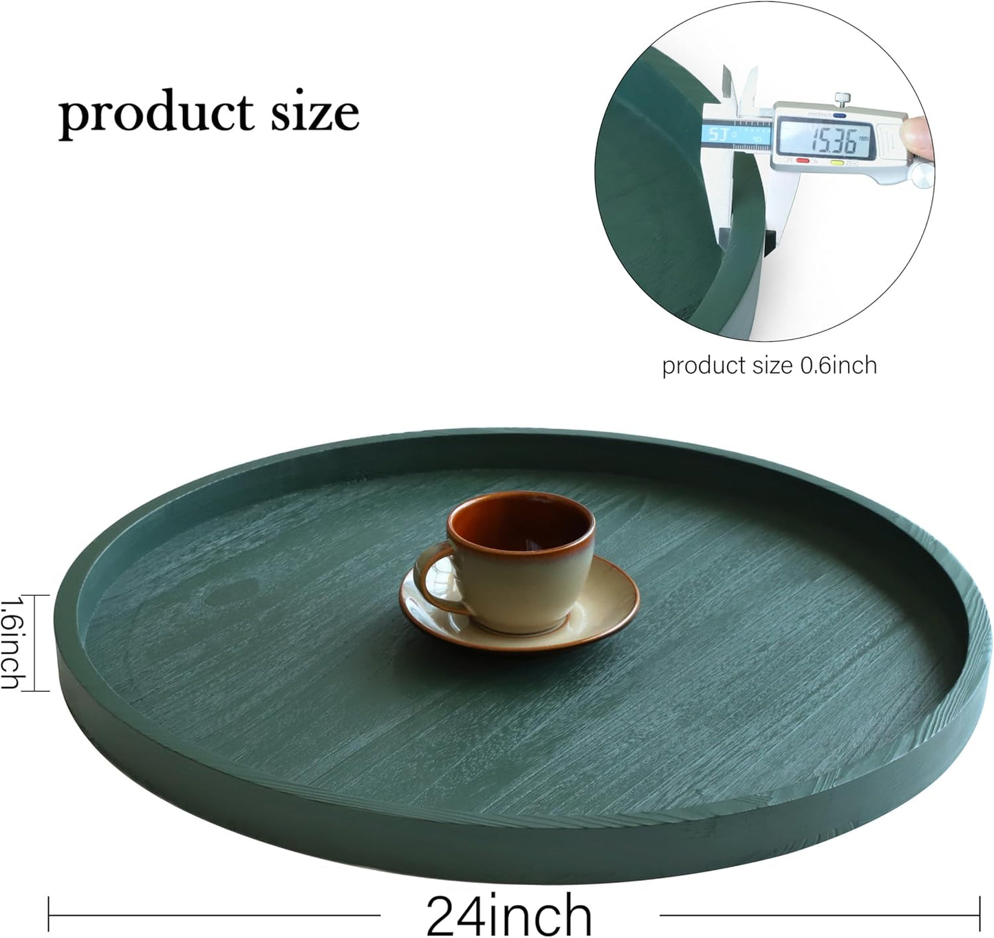 Round Ottoman Table Tray Round-24 - Rustic Wooden Serving Tray for Farmhouse Decorative Oversized Coffee Table Trays Living Room Kitchen Counter Breakfast Green