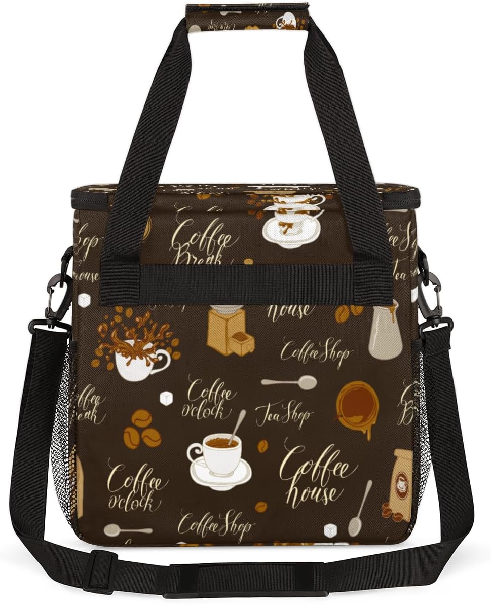 Retro Coffee Coffee Maker Carring Bag Tea and Coffe Travel Carrying Storage Tote Bag Compatible with Keurig K-Mini or K-Mini Plus Portable Single Serve Coffee Brewer Case with Pockets for K-cup Pods