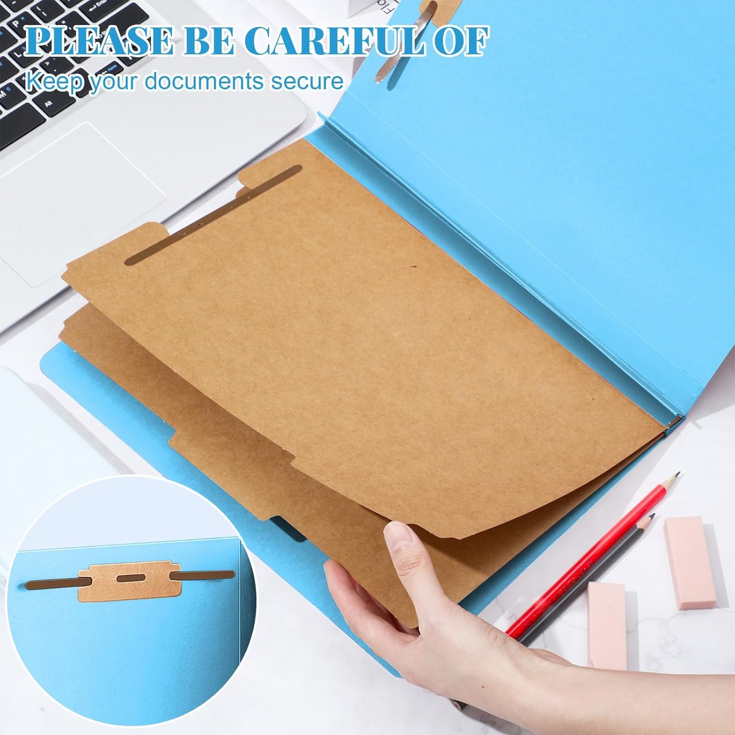 24 Pcs Classification Folders Letter Size Bulk - 2 Dividers Pressboard File Folder with 3. 5 Inch Expansion, 2 Prongs Fastener, Heavy Duty Office File Organizer for Teacher Medical (Blue)