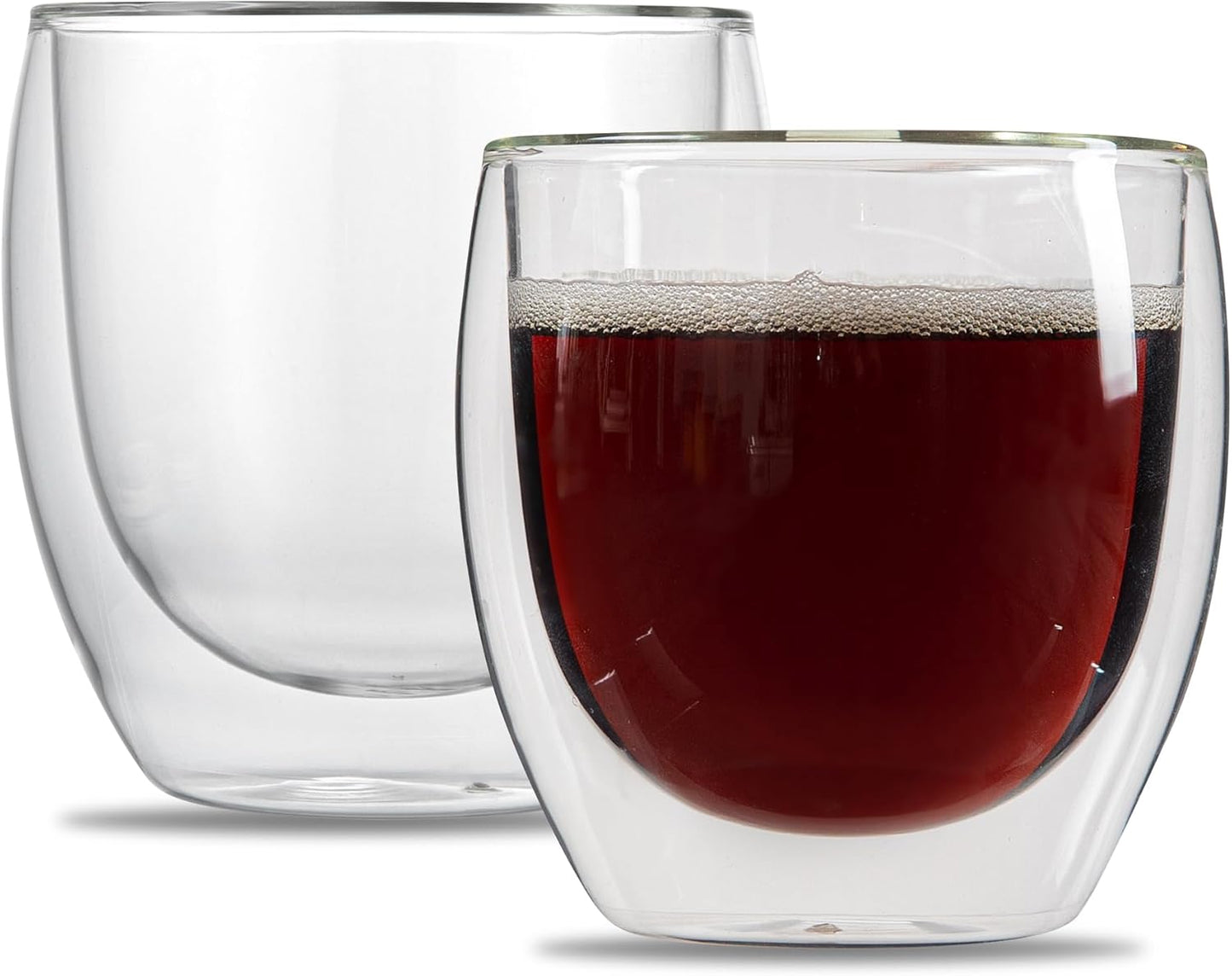 Restaurantware-Forma Professional 8.5 Ounce Double Wall Coffee Cups, 2 Insulated Latte Glasses - Dishwashable, Reusable, Clear Glass Beverage Cups, Freezable, For Hot Or Cold Beverages