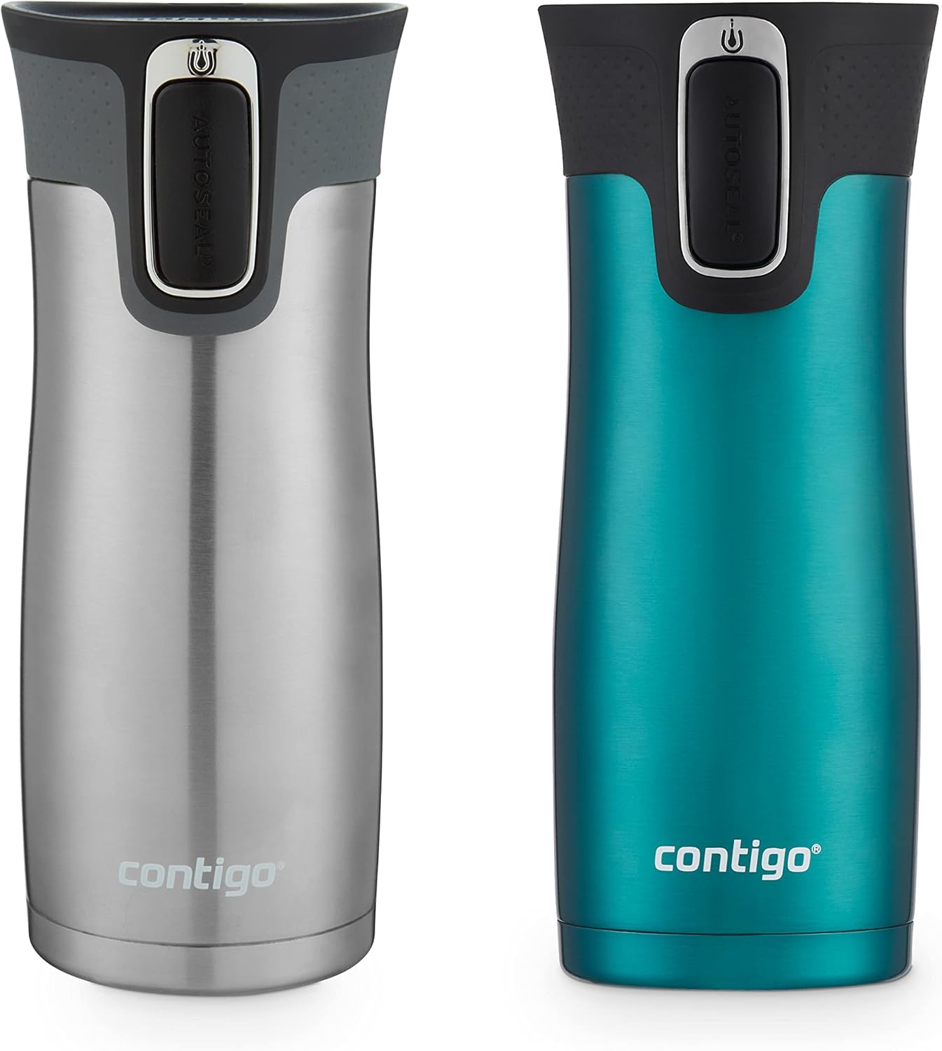 Contigo AUTOSEAL West Loop Vacuum-Insulated Stainless Steel Travel Mug with Easy-Clean Lid, 16oz., 2 Pack, Spirulina, Stainless Steel