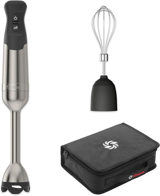 Vitamix 5-Speed Immersion Blender 3-Piece Bundle, 625-Watt Motor, One-Handed Operation, 5 ft cord, includes Whisk Attachment & Storage Case, Stainless Steel/Black