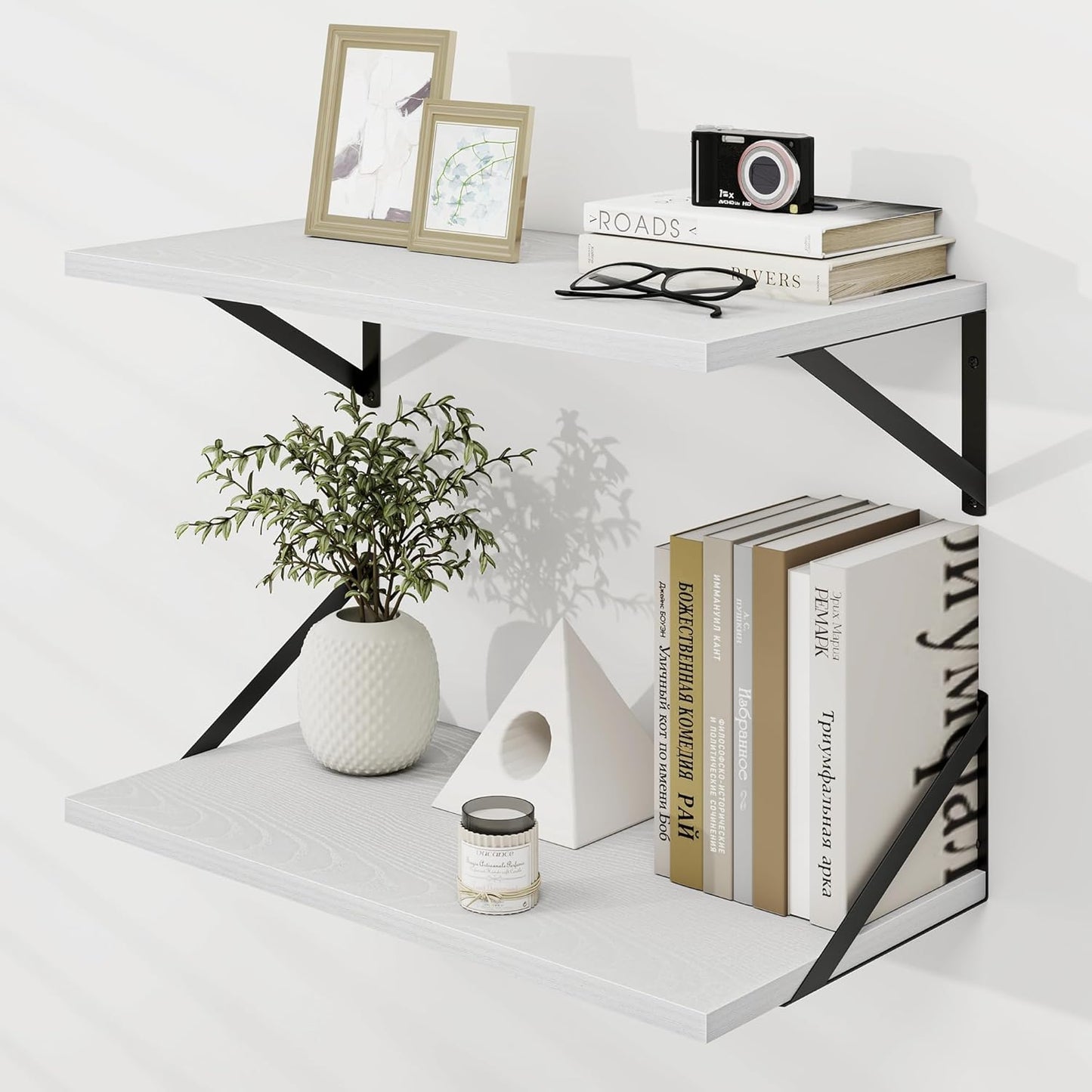 Dreamland Deep Floating Shelves for Wall, White Wood Wall Mounted Shelves, Large Floating Shelf 12 * 24 inchSet of 2 for Bookshelf Living Room Bedroom Home Office Bathroom