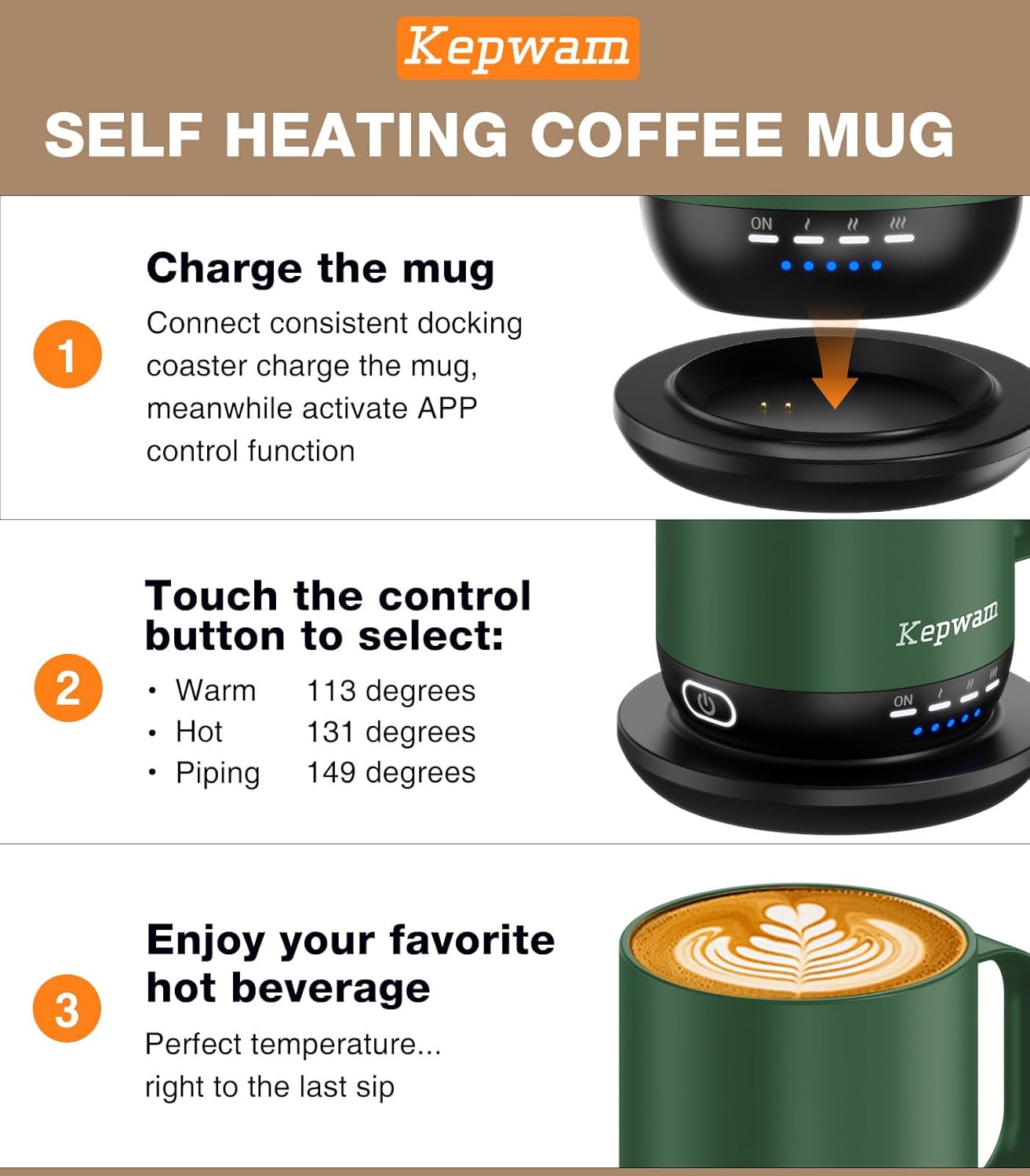 Heated Coffee Mug T1-14oz Fast Heating & Longer Battery Life Self Heating Coffee Mug Hot to 149℉ - Touch & App Controlled Mug Coffee and Hot Beverage Warmer, Gifts for Women and Men