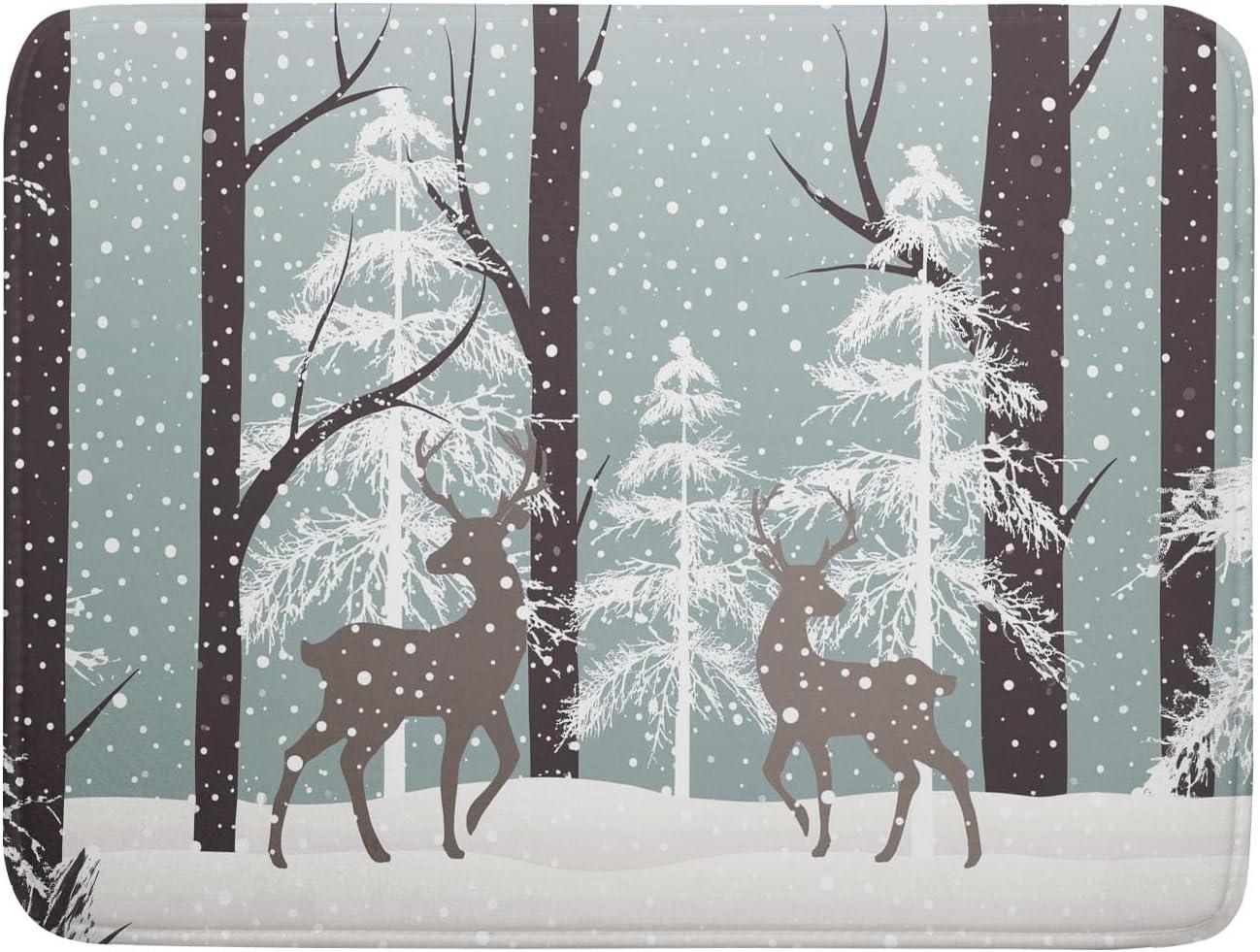 Winter Wildlife Deer Dish Drying Mat for Kitchen Counter,Xmas Landscape Snow Tree Ivory Drying Mat 18 x 24 Inch with High Absorbent Microfiber Drainer Mat for Coffee Bar