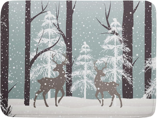 Winter Wildlife Deer Dish Drying Mat for Kitchen Counter,Xmas Landscape Snow Tree Ivory Drying Mat 18 x 24 Inch with High Absorbent Microfiber Drainer Mat for Coffee Bar