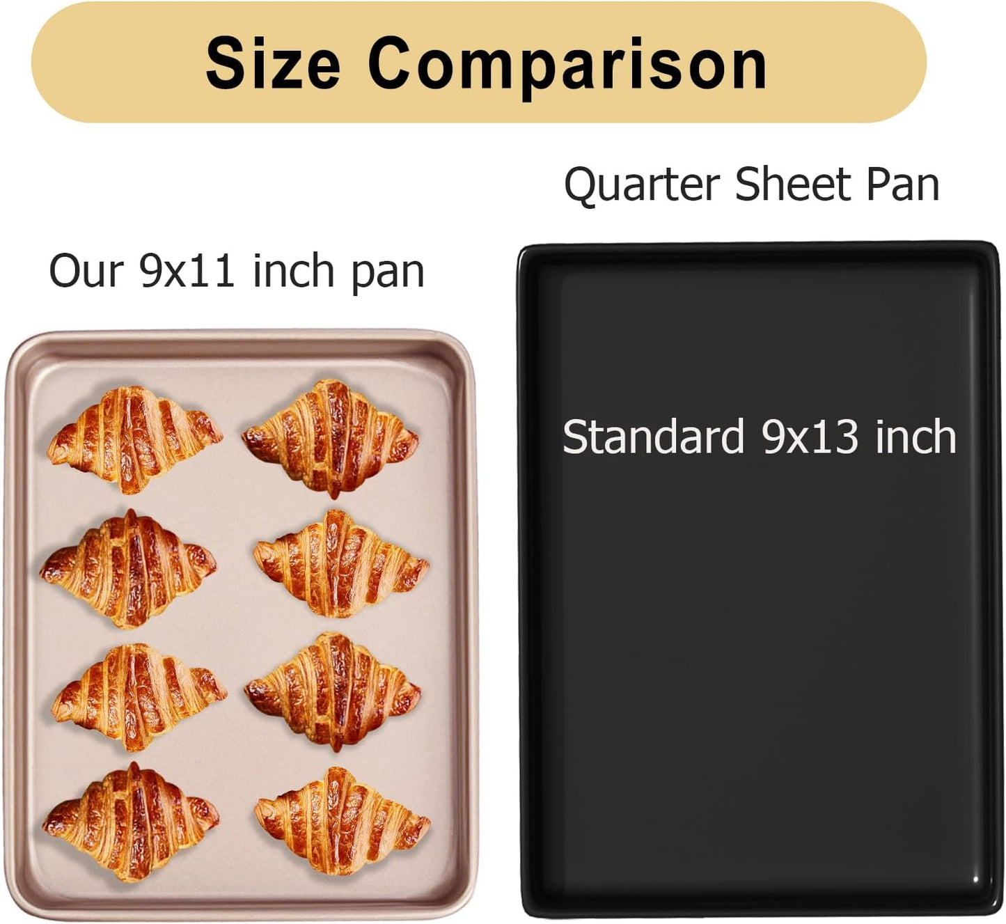 Baking Sheet Tray 9 x 11 Inch Cookie Sheet Nonstick, 2-Pack Heavy Duty Small Baking Pans, Carbon Steel, Gold - Bakeware Sets for Cookies, Roasting, Oven Safe, Easy to Clean