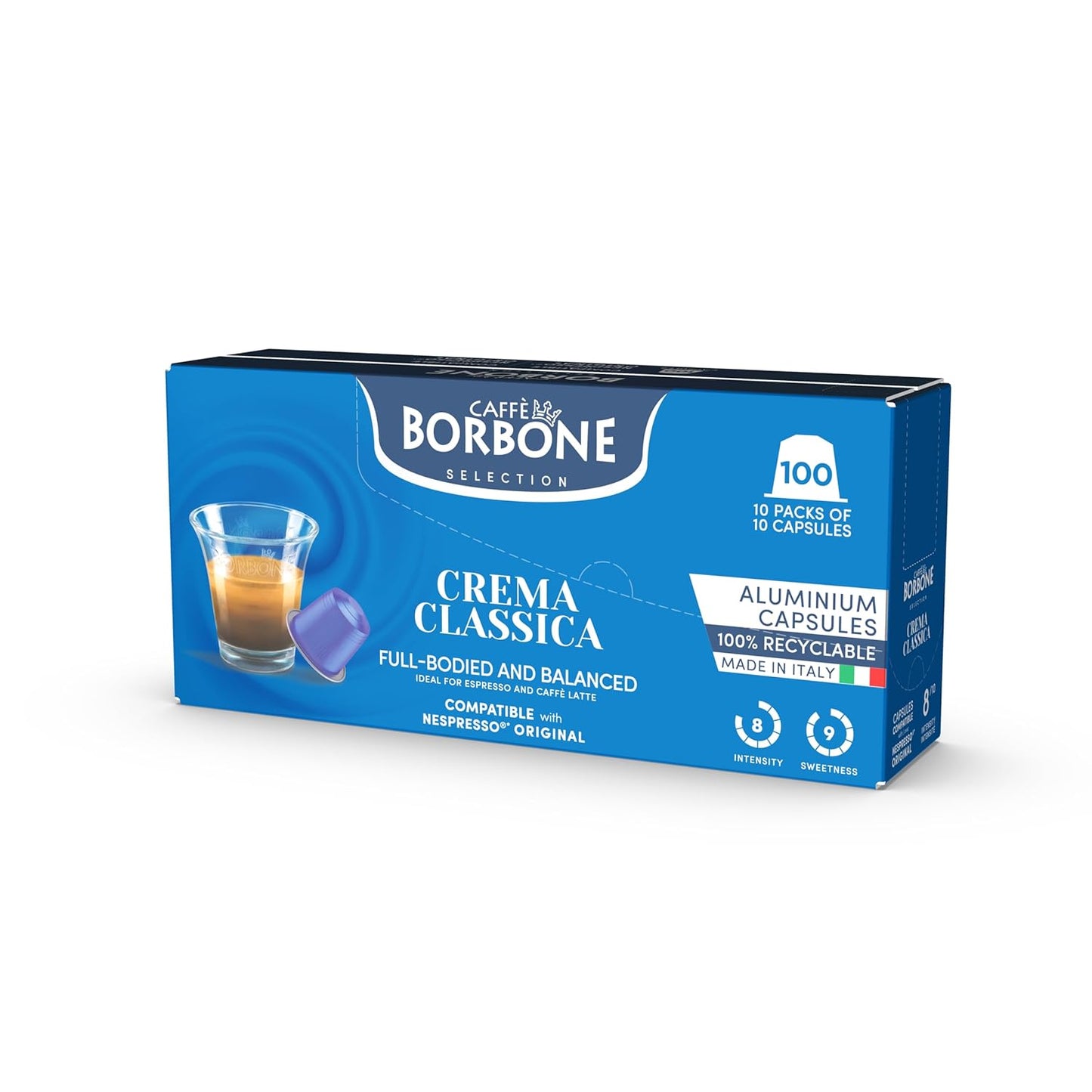 Caffe Borbone Aluminum Coffee Pods Compatible with Nespresso Original Machines, Crema Classica, Medium Roast, Rich and Velvety, Genuine Italian Coffee - 50 Count