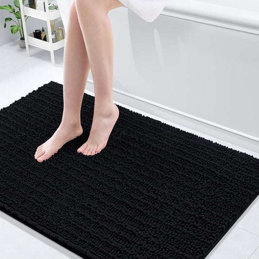 Arotive Luxury Chenille Bathroom Rug Mat, Extra Soft Thick Absorbent Shaggy Bath Rugs, Non-Slip Machine Wash Dry, Plush Bath Mats for Bathroom, Shower and Tub, 50x30, Black