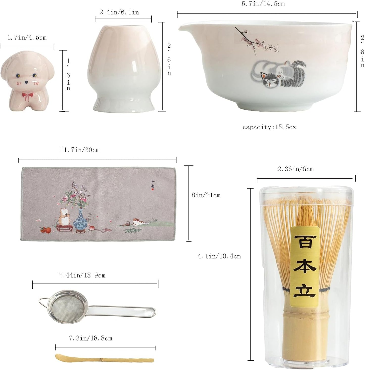 Matcha Whisk Set, Ceramic Matcha Set, 15.5 oz Matcha Bowl with Spout and Whisk, Perfect for Matcha Lovers, Ideal Gift for Christmas, Birthday(pink)