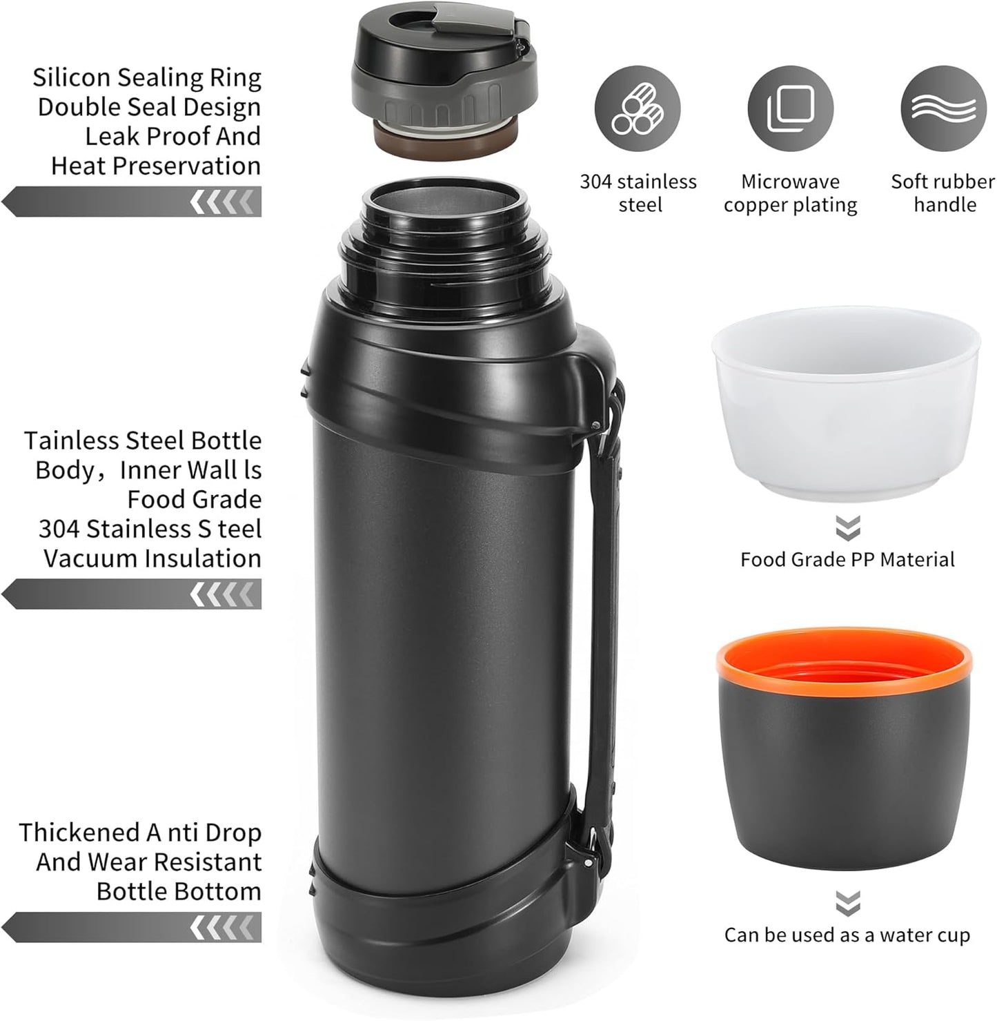 85oz Large Coffee Thermoses for Travel - Insulated Water Jug Classic Vacuum Bottle with Plastic Cup - Stainless Steel Thermos for Hiking Fishing