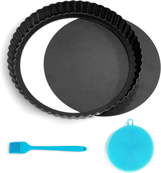 Sturdy Nonstick Tart Pan 9 inch Removable Bottom, Round Carbon Steel Quiche Pan for Baking, Heavy Duty Tart Mold loose for Pie, Mousse Cakes,Fruit and Desserts