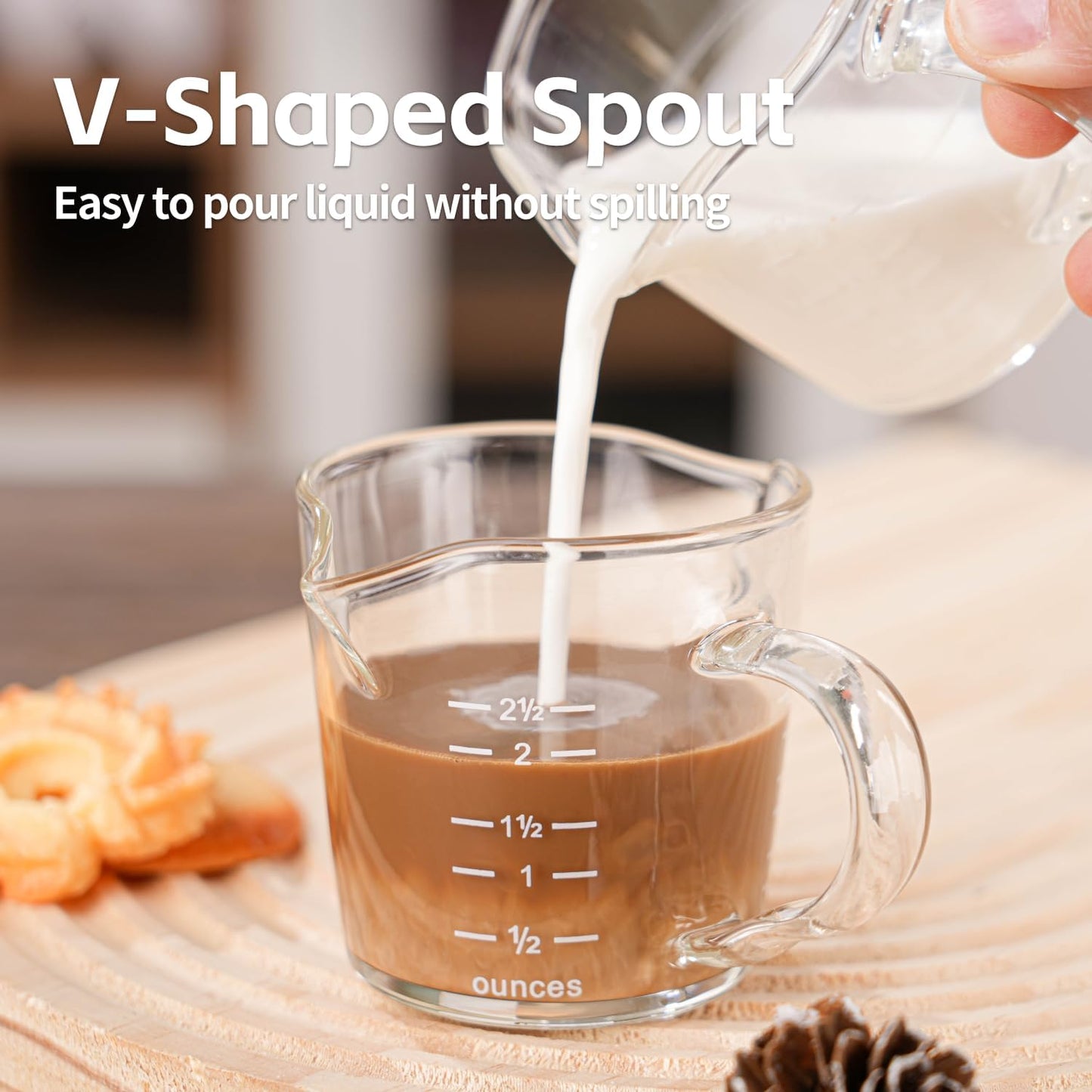 Espresso Shot Glass 70ML/2.3OZ Triple Pitcher Barista Double Spouts With Pouring Handle (1 Pack)