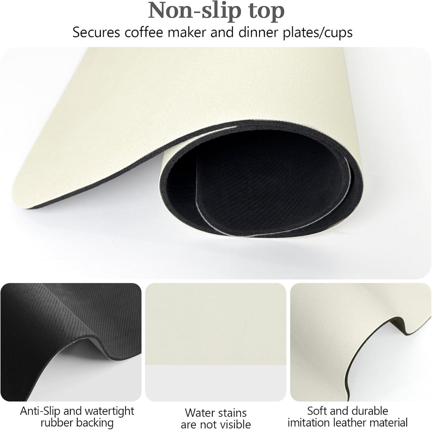 Bloss Coffee Bar Mat, Absorbent / Hides Stains / Rubber Backed - Dish Drying Mat Fits Under Coffee Maker or Espresso Machine(16.1"x24.1", Off White)