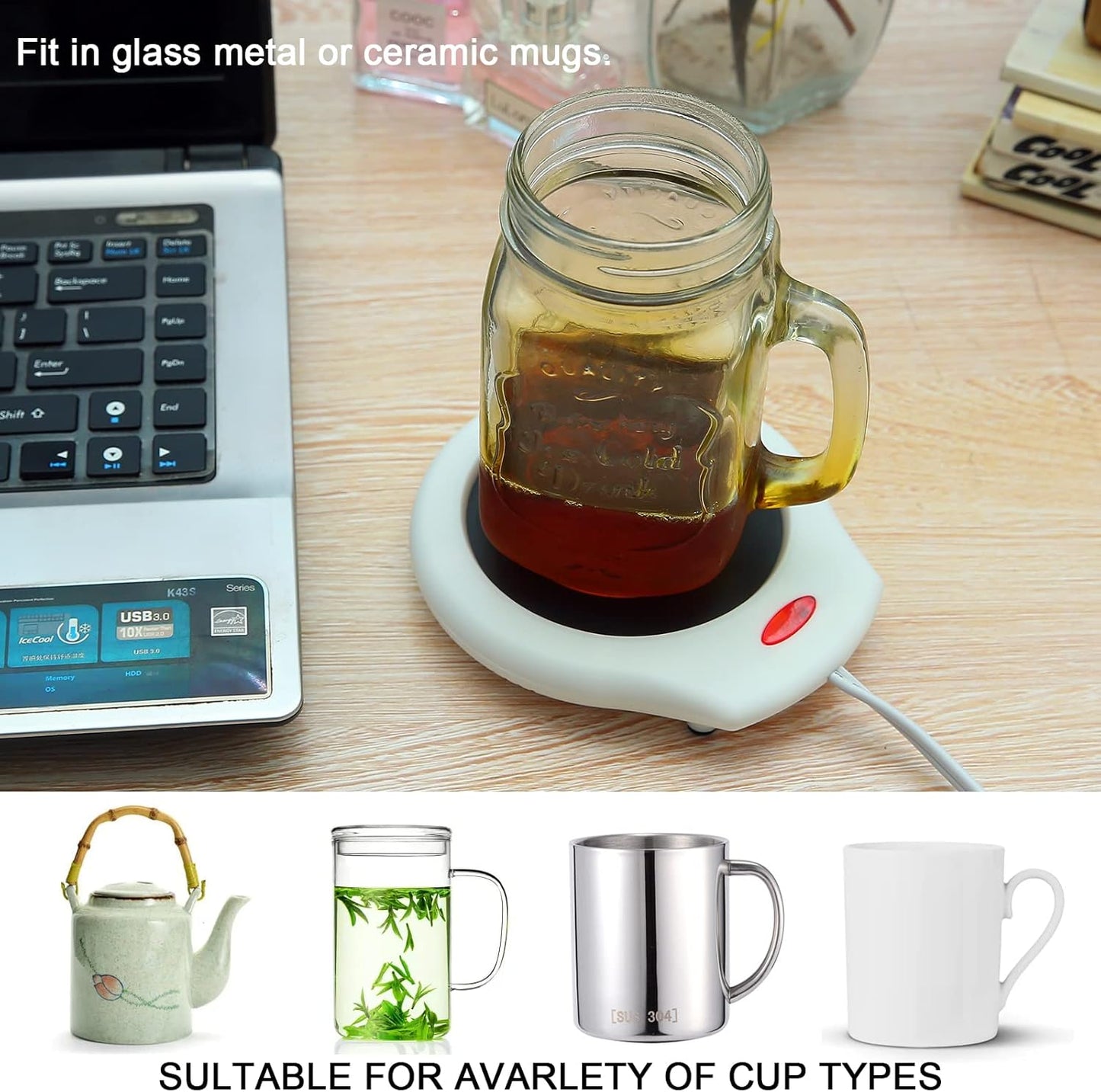 Home&Office Desktop Electric Mug Warmer-Coffee/Tea/Cocoa/Soup-Scented Candles Gift for Winter 1pcs(White and Black (CFW001-White)