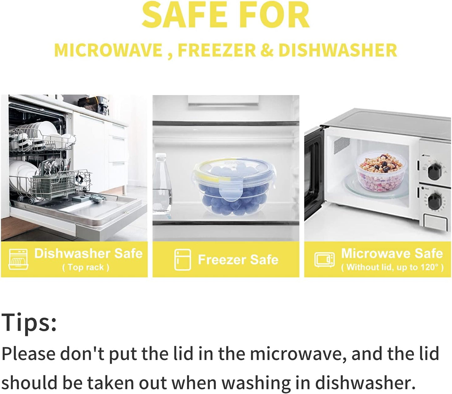 KIGI 6 PACK 10oz Plastic Round Bowls with Lid Leakproof Food Storage Container Set Small Meal Prep Containers Bento Box