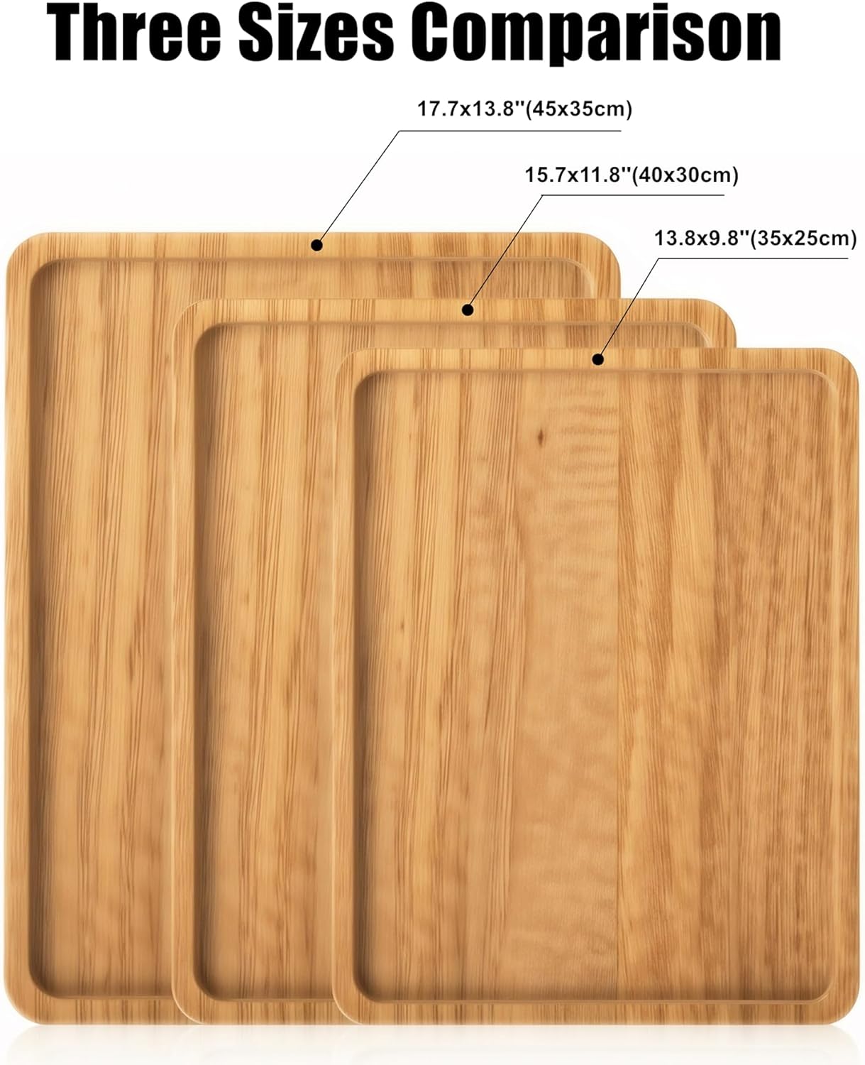 Wood Tray for Coffee Tea Large Wooden Serving Tray for Food Fruit Snack Decorative Serving Platter, 15.7x11.8 Inches