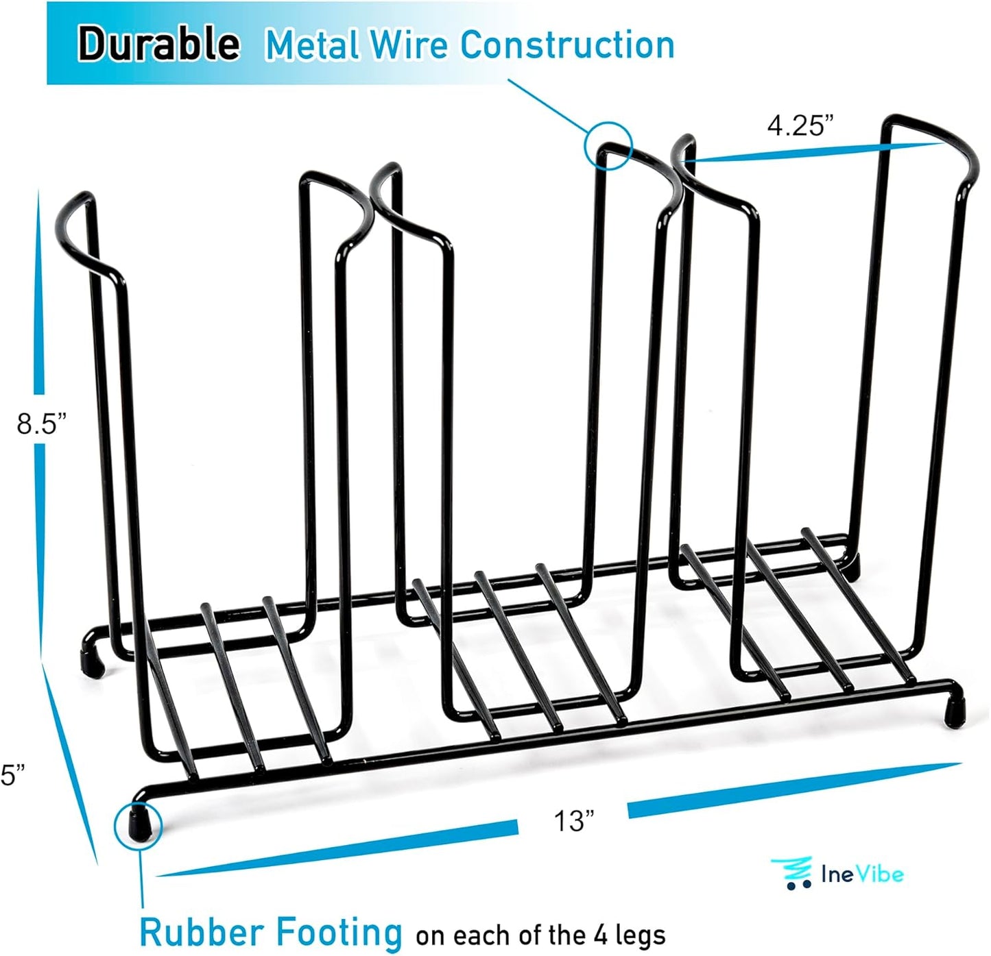 Wire Frame Cup and Lid Organizer, 3 Compartment Metal Rack Design Storage Holder for Plastic, Coffee Beverage Cups