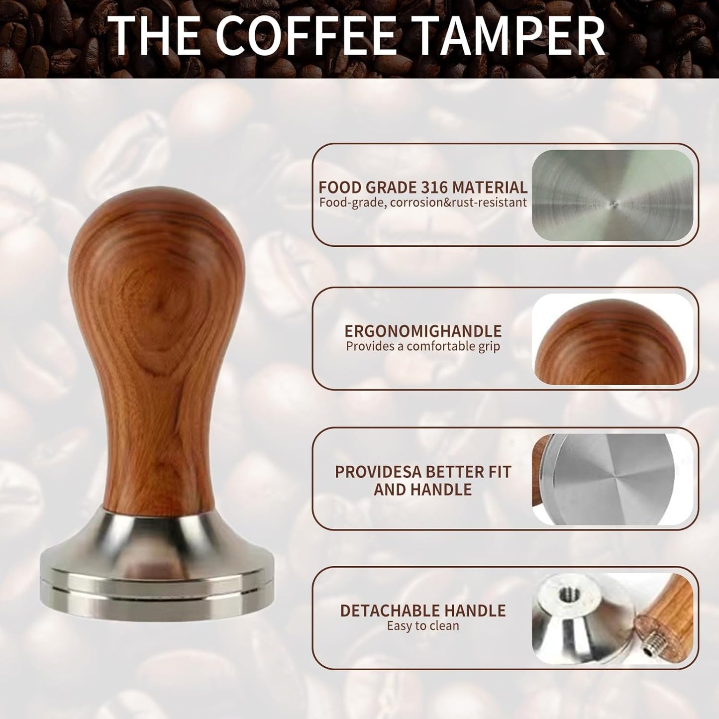 Gmnuiy51mm Coffee Tamper Set 24PCS, Espresso Accessories Kit Barista Kit,316stainlesss Tamper & WDT Tool,316stainlesss Frothing Pitcher, Stirrer, Tamper Mat, Latte Art Pen Coffee puck screen (brown)
