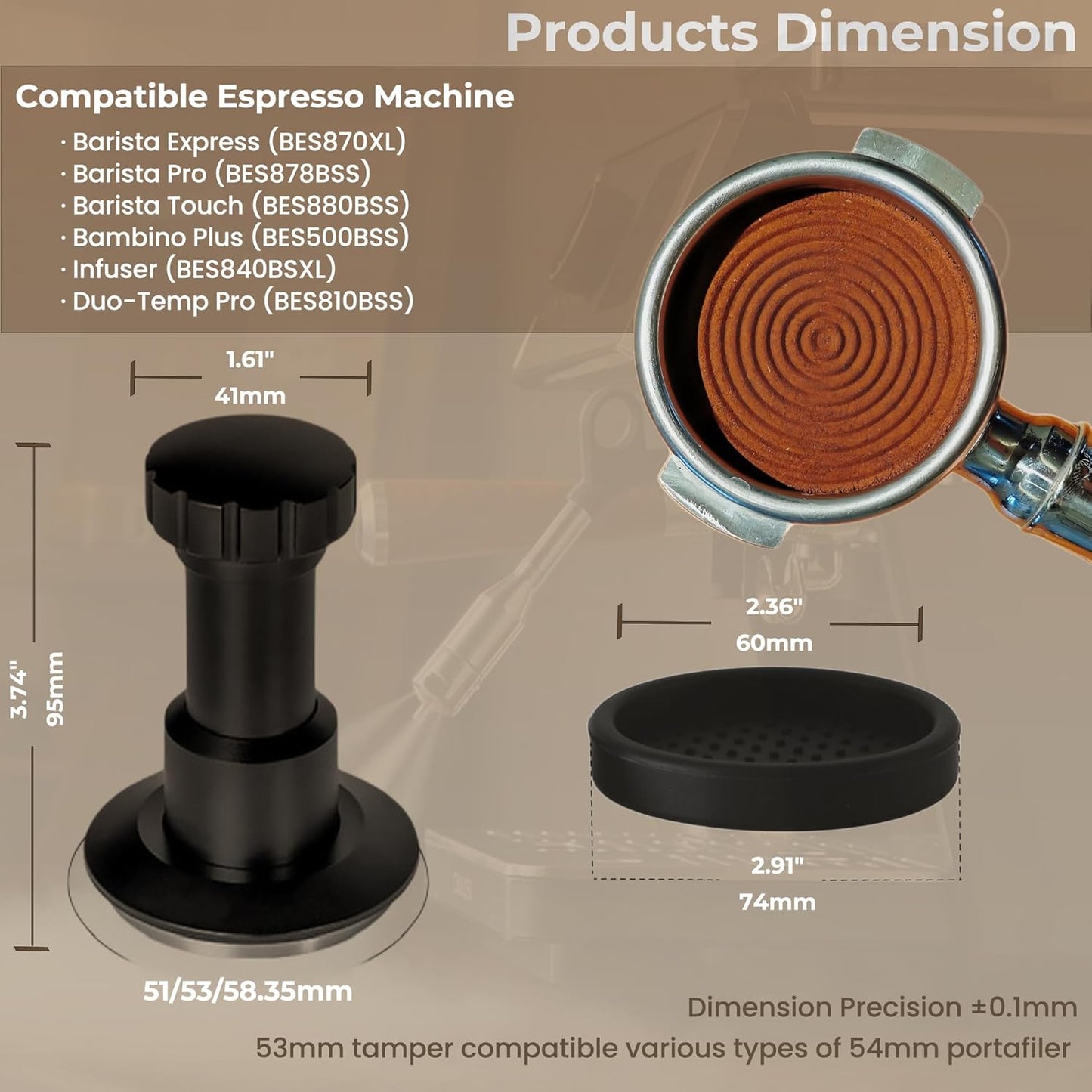 Coffee Tamper 51mm, Spring Loaded Espresso Tamper with 25lb/30lb/35lb Calibrated Springs, Sound Feedback & Ripple Base for Even Extraction, Espresso Accessories