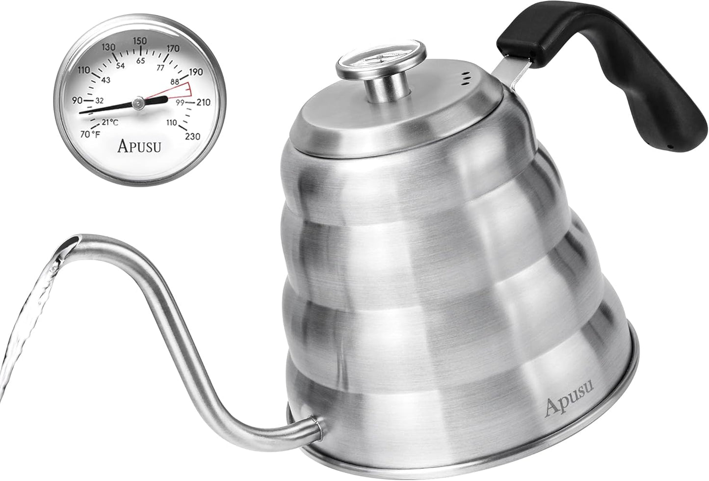 Gooseneck Kettle for Manual Drip Coffee & Tea 40oz Stainless Steel Pour Over Coffee Kettle with Thermometer Tea Kettle for Stovetop,1200ml,6 Cup,Silver,1Pack
