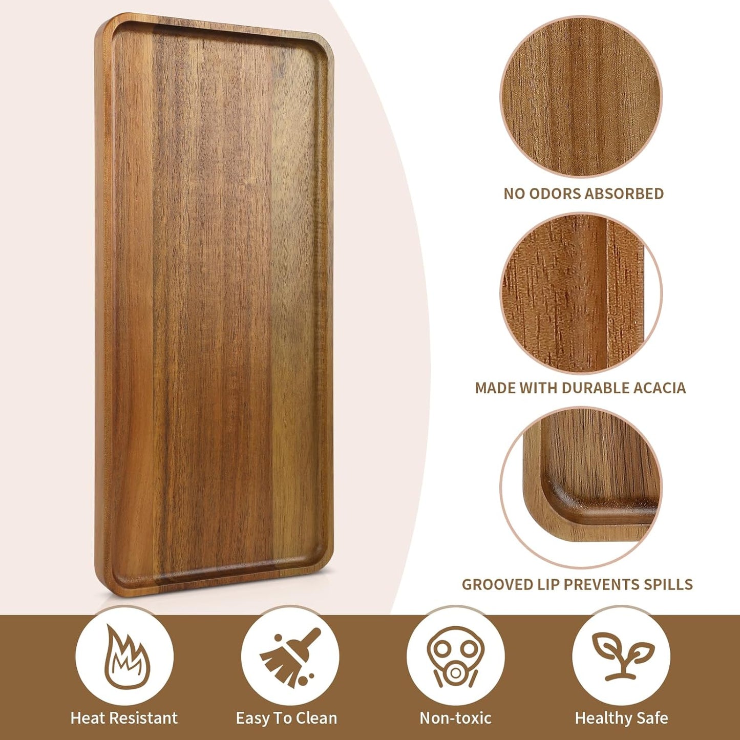 1 pcs 15.7" x 7" Large Solid Acacia Wood Serving Trays Rectangular Wooden Serving Platters Natural Wooden Boards for Bar Coffee Party
