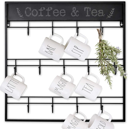 AJART Coffee Bar Decor Mug Holder: 22" Large Square Coffee Cup Rack for Home Kitchen Office Dining Room Cafe Bar