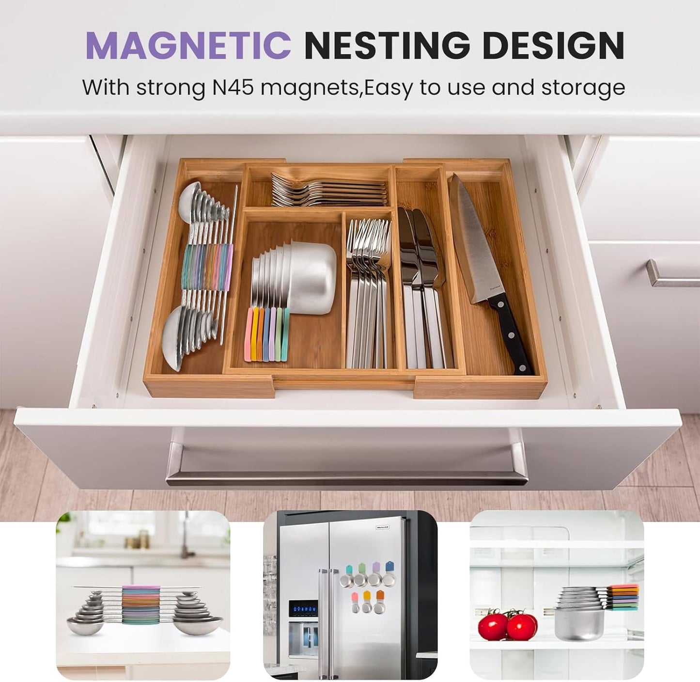 Magnetic Measuring Cups and Spoons Set-Heavy Duty 304 Stainless Steel，Double Measurement Markings，Set of 16 with Leveler for Measure Dry and Liquid Ingredients