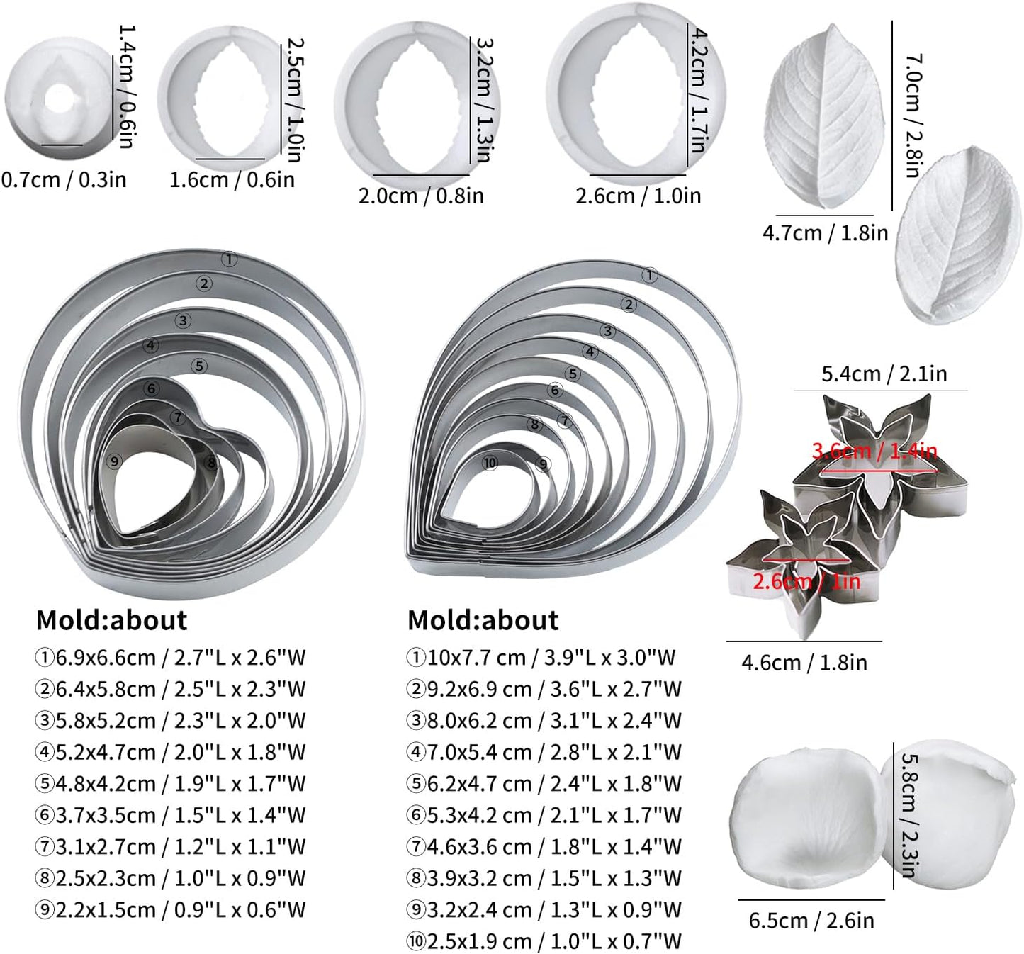 KALAIEN 31Pcs Austin Rose Cutter Set Rose Petals Silicone Fondant Mould Veining Petal Sugar Flower Making Tool