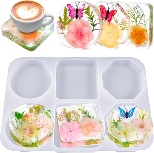 Deep Coaster Resin Molds Silicone Octagon Round Square Silicone Molds for Resin Epoxy Resin Casting Craft Mold for Flower Preservation DIY Art