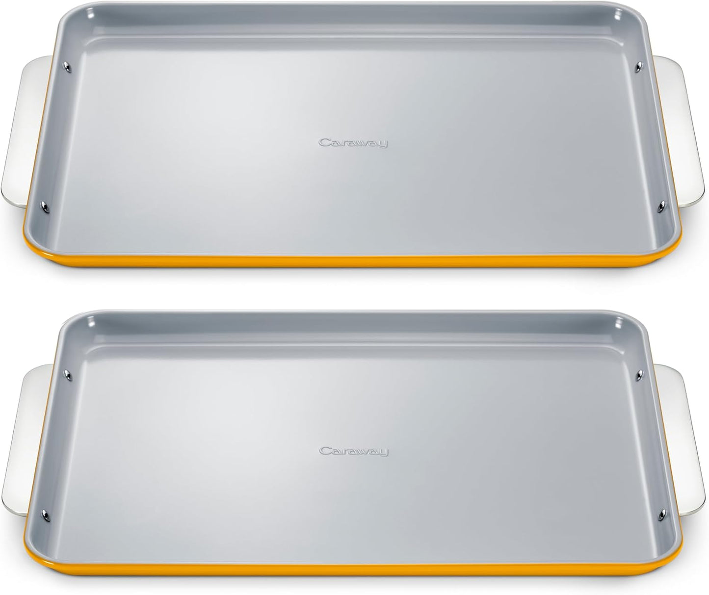 Caraway Non-Stick Ceramic Large Baking Sheet Duo - Naturally Slick Ceramic Coating - Non-Toxic, PTFE & PFOA Free - Perfect for Baking, Roasting, and More - Large (18" x 13") - Marigold