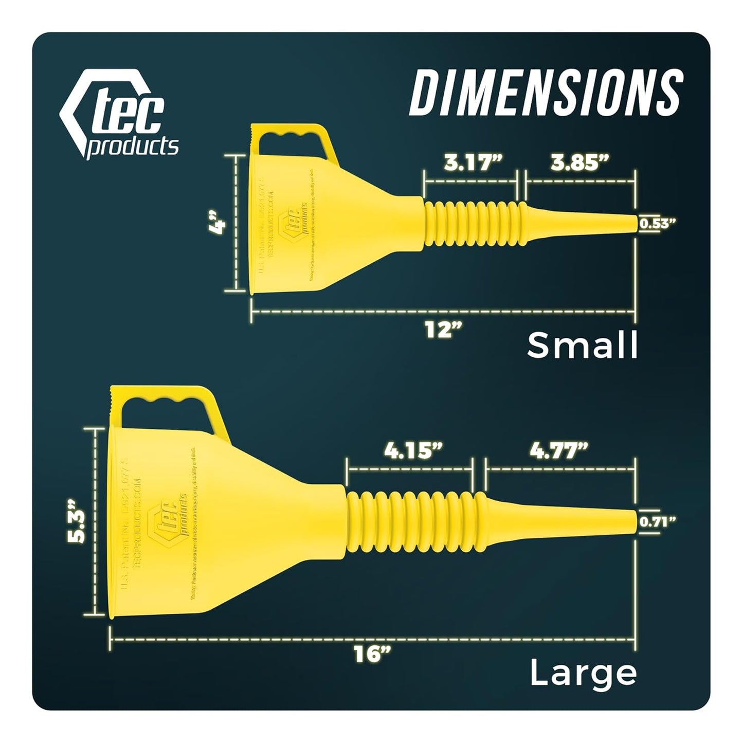 FlexAll Long Flexible Funnel for Automotive Use - Durable Nitrile Rubber - Ideal for Car Oil Change, Transmission Funnel Fluid, Diesel, Fuel, Gas - Made in USA - Yellow (12 x 4 Inches)