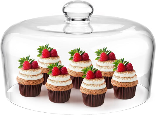 11 Inch Glass Cake Dome Cover, Upgraded Thickened Clear Cake Cover Lid for Cake Stand, Round Cloche Glass Dome for Dessert Plates Display and Protection