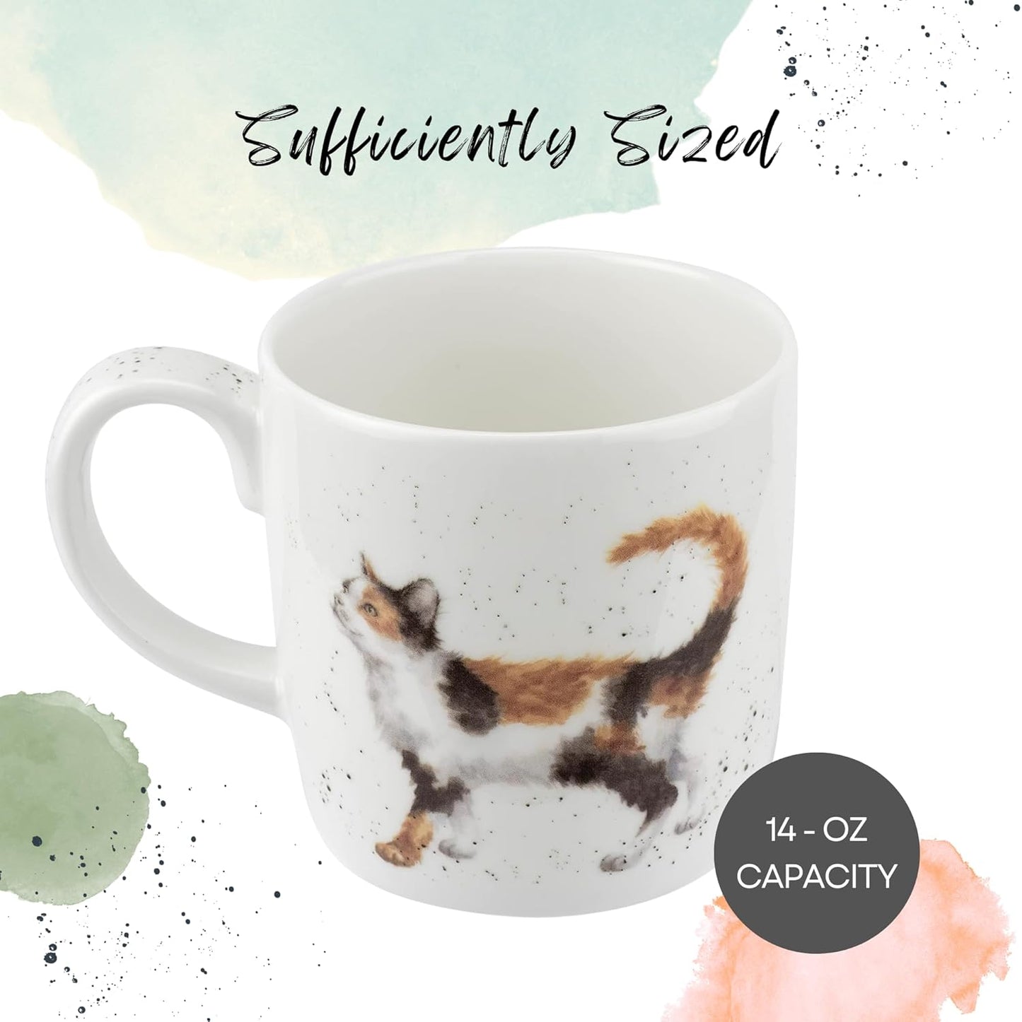 Royal Worcester Wrendale Designs 14 oz Mug, Feline Fine with Cat Illustrations - Floral Animal Mug for Cottagecore Kitchens - Microwave, Dishwasher, Freezer Safe Fine Bone China Drinkware