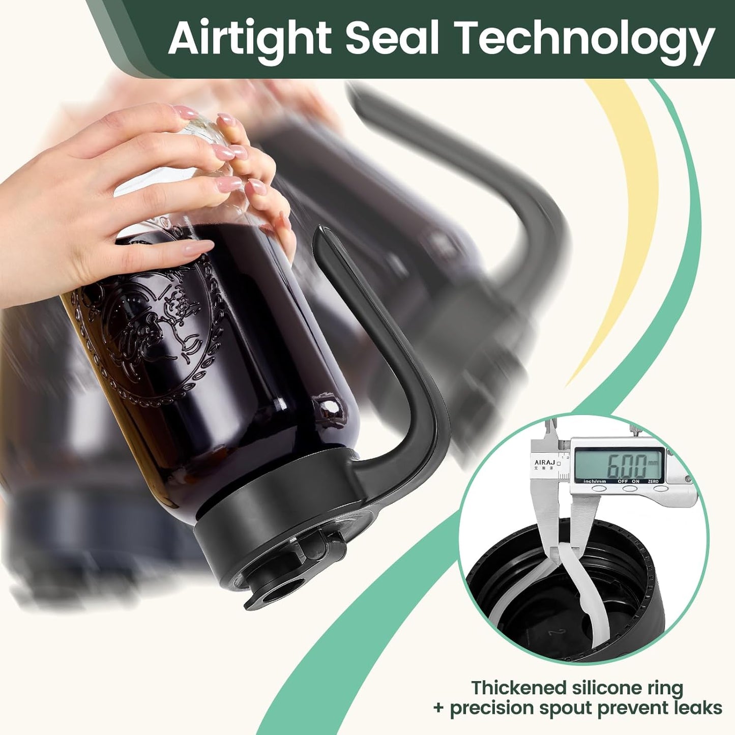 Mason Jar Pitcher - Airtight & Leakproof Glass Pitcher with Lid[set of 2], Perfect for Breastmilk, Cold Brew, and Sun Tea, 2 Quart (64 oz) Mason Jar with Pour Spout Lid