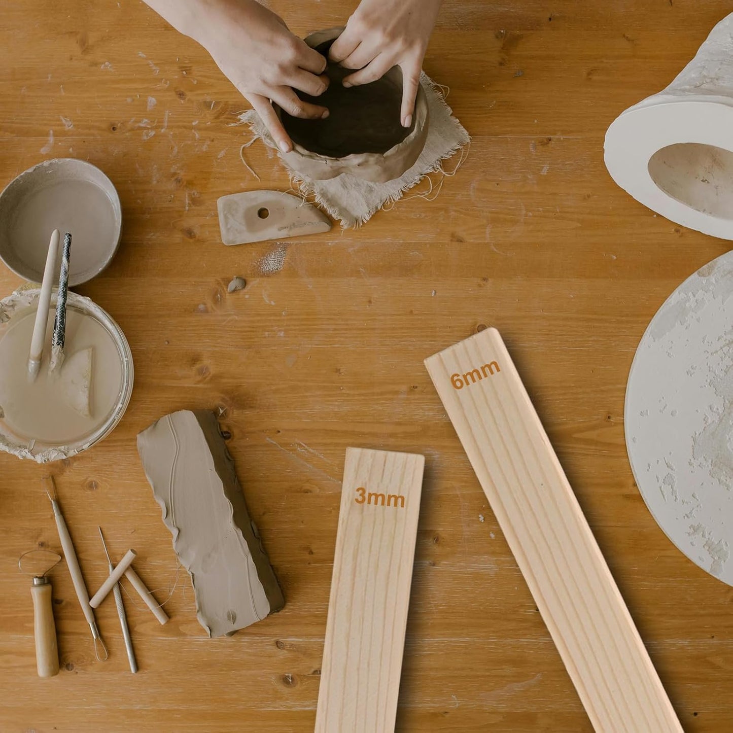 MECCANIXITY 8Pcs Pottery Teaching Rolling Mud Stick Guides, 13" x 0.8" Wood Clay Roller 3 6 9 12mm Thick Ceramic Tools Strips Rolling Guides for Clay Thickness DIY Craft