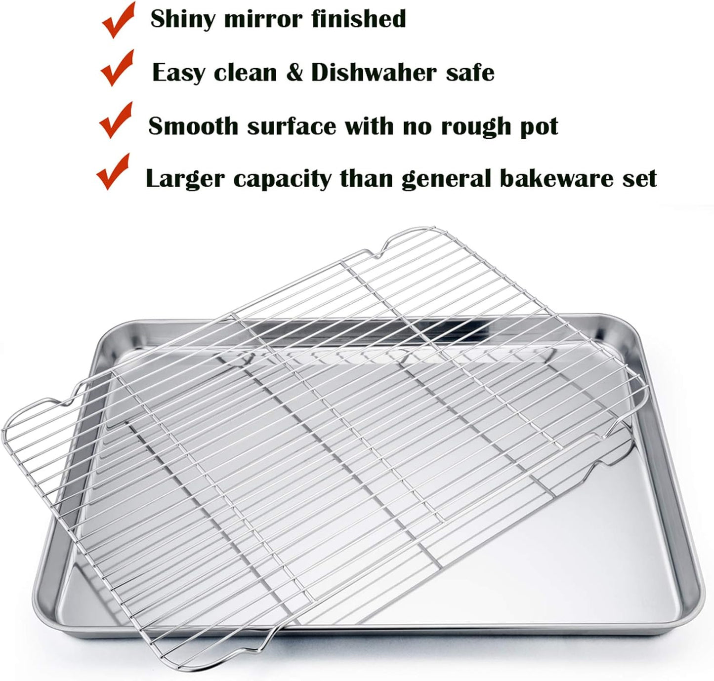 P&P CHEF 19.6 Inch Stainless Steel Baking Sheet with Rack Set (2 Pans+ 2 Racks), Cookie Sheets Baking Trays and Cooling Wire Racks, Oven & Dishwasher Safe, Pans with Flat Racks
