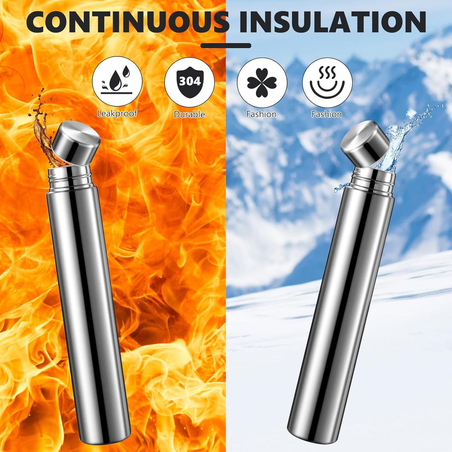 Vesici Slim Water Bottle 8.8 oz Small Stainless Steel Purse Compact Insulated Water Bottles Camping Travel Backpack Pocket Flask for Car Cold Coffee Tea(Silver,1 Pack)