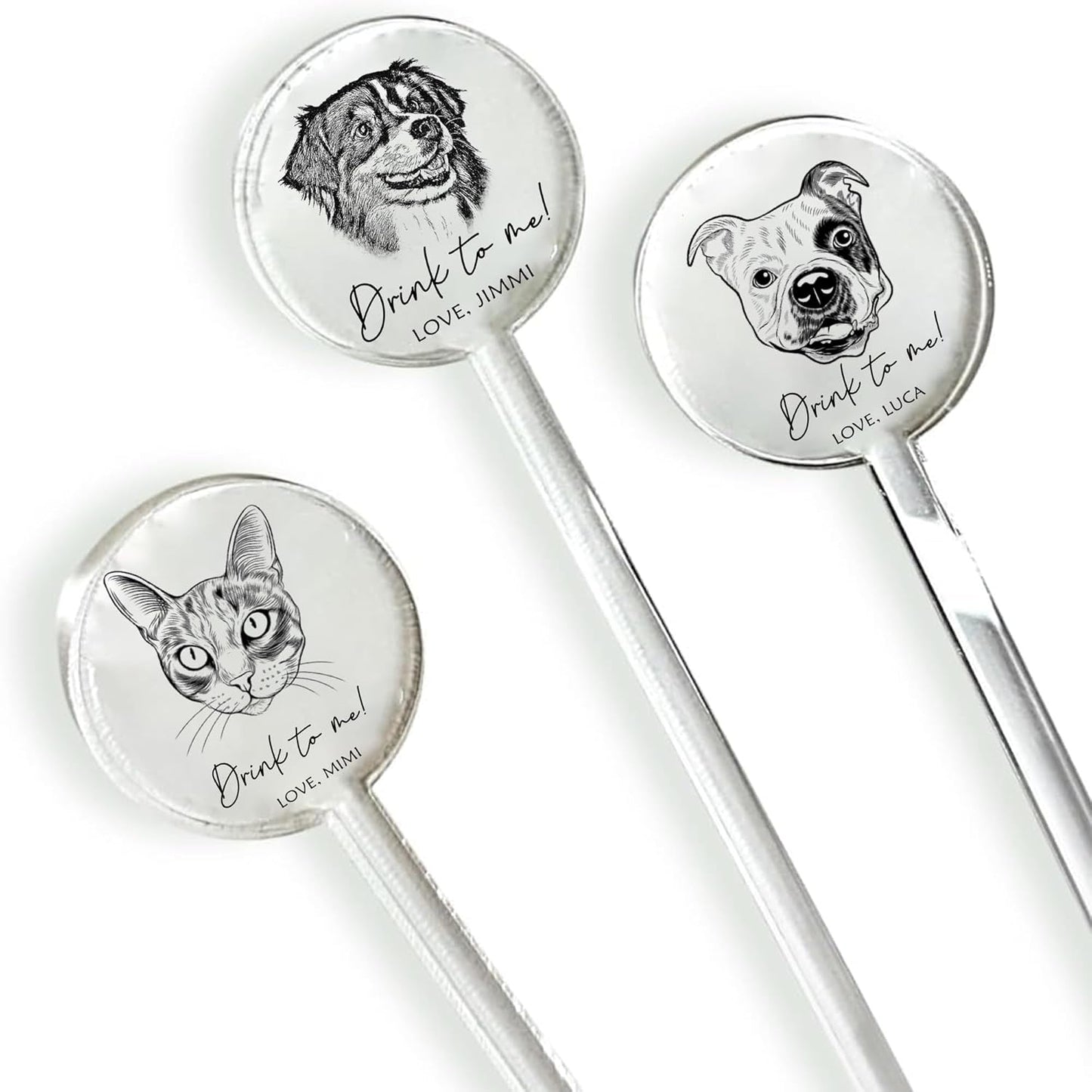 Custom Wedding Dog Stir Sticks, Personalized Pet Acrylic Cocktail Stirrers, Unique Wedding Drink Sticks, Reusable Acrylic Stirrers, Wedding Favors and Decorations Style 1