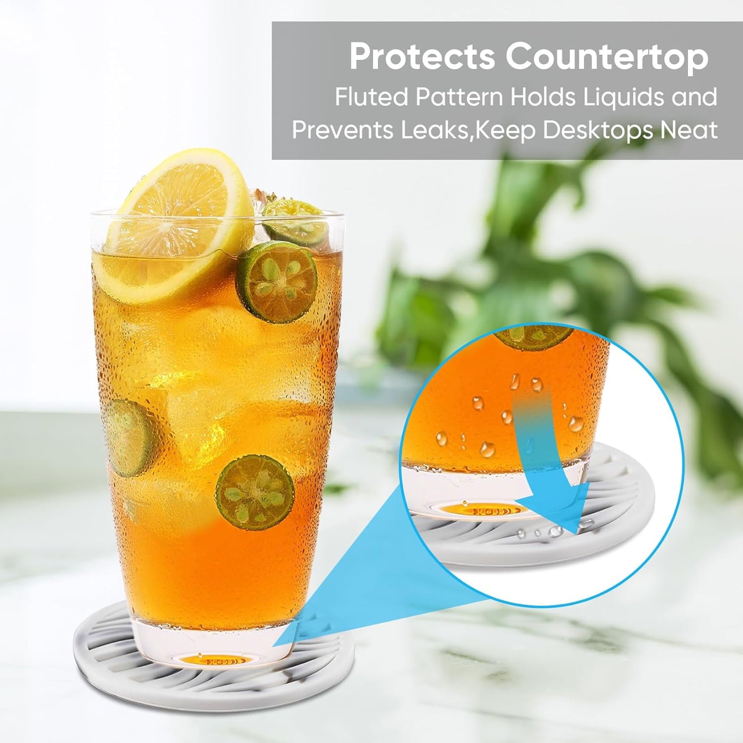 6 Pack Rubber Drink Coasters,Coasters for Drink with Holder,Silicone Cup Mat Non-Stick,Non-Slip,Thickened Live for Hot or Cold Drink(Black White)