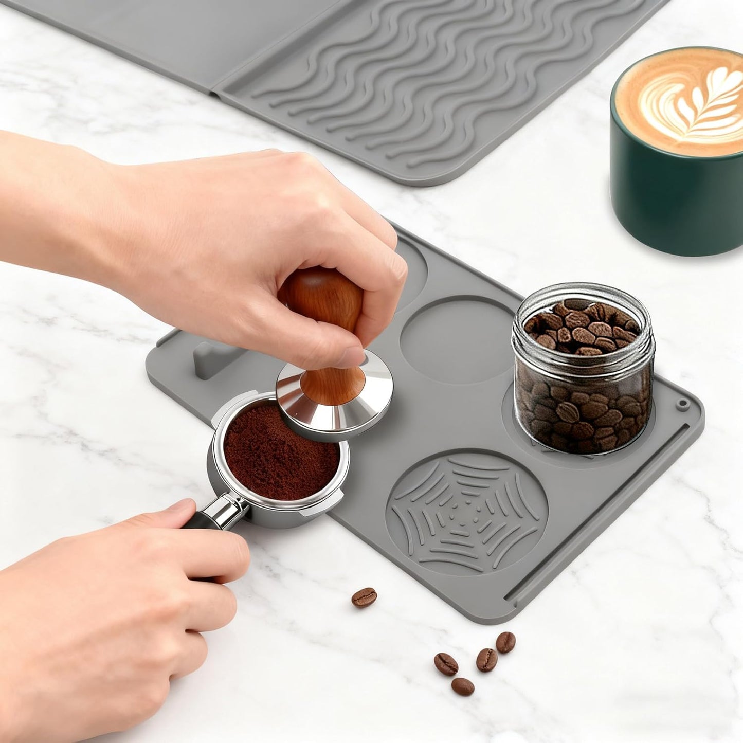 2-in-1 Coffee Bar Mat & Tamping Mat - 24”x16”Non-Slip Silicone Mats for Coffee Machines, Countertop, Bars, Kitchen Counter